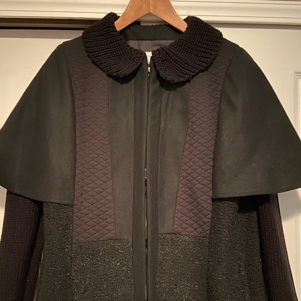 Black cape chenille coat sweater sleeves & collar